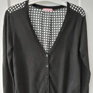 ISAAC MIZRAHI Women's Black Cardigan w/B & W Graphic Back/Shoulders - Medium